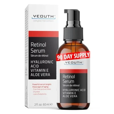 Imagen de YEOUTH Serum Retinol para la Cara con Acido Hialuronico, Antienvejecimiento, Suero Hidratante arrugas, Piel Sensible y Otros Tipos de 60ml
