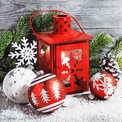 Imagen de 20 servilletas de cóctel pequeñas con bolas Navidad, invierno, decoración mesa, decoupage