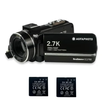 Imagen de AgfaPhoto Realimove CC2700 Videocámara de vídeo 2,7 K, Fotos 24 MP, Pantalla táctil IPS 3,0 Pulgadas, Zoom Digital 18X, luz LED, Mando a Distancia, 2 Pilas Litio