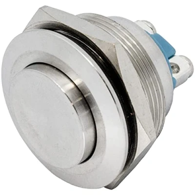 Imagen de Lumonic pulsador de acero inoxidable en relieve 25mm diámetro I Dimensiones: borne tornillo 250V 3A Antivandálico según norma IP65