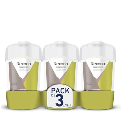 Imagen de Rexona Maximum Protection Desodorante en Crema Antitranspirante para Mujer Soft Solid Stress Control 45ml, Pack de 3 Unidades
