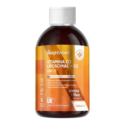 Imagen de Vitamina D3 y K2 Gotas 250ml Apto para Veganos Con 2000 UI Liposomal 75 mcg de (MK7 99,7%) Contribuye al Funcionamiento Normal del Sistema Inmunitario