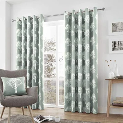 Imagen de Fusion Woodland Trees, 168 x 137 cm, 2 Paneles, 100% algodón, Ramas Sala de Estar y Dormitorio, Cortinas árbol Bosque Huevo Pato, Tela, Azul Pastel, 66&quot; Width 54&quot; Drop (168 137cm)