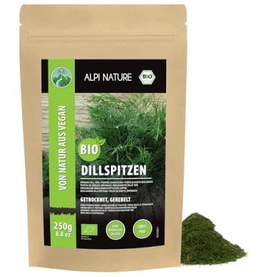 Imagen de eneldo hojas organico (250g), seco, puntas de orgánico secas, cultivo controlado, probadas en laboratorio, 100% puras y naturales