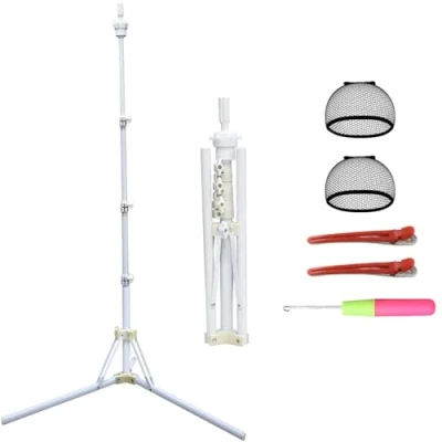Imagen de XINMEIFA Tripode cabeza Peluqueria, soporte plegable para de peluca,Trípode con peluca ajustable entrenamiento peluquería trípode (White)