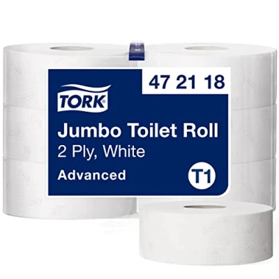 Imagen de Tork 472118 rollos de papel higiénico Jumbo Advanced larga duración 2 capas compatibles con el sistema T1, 6 (6 x 1900 hojas)