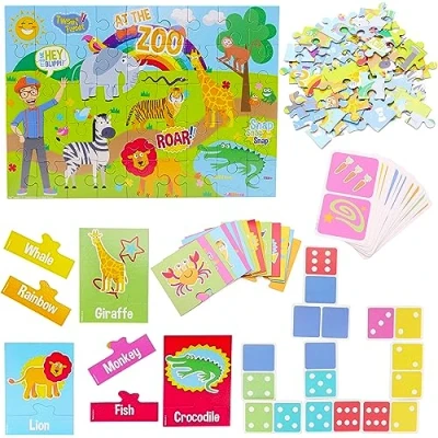 Imagen de Toyland® My First 3 In 1 Blippi Puzzle Set Rompecabezas de 45 Piezas, 28 dominós y Juego combinación imágenes Apto para Mayores años Juegos Aprendizaje