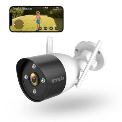 Imagen de Tenda cámara de Seguridad para Exteriores con visión Nocturna a Todo Color, WiFi 3 MP impermeabilidad IP66, detección Movimiento, Audio bidireccional, Sirena integrada, Tarjeta
