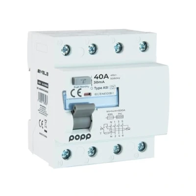 Imagen de POPP® Electric Interruptor diferencial (RCCB) Superinmunizado gama industrial 3P+N clase ASI 30mA/300mA (40A, 30mA)