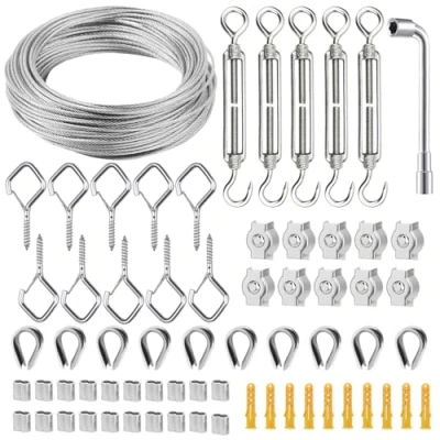 Imagen de Golgner Juego de 40 m alambre 2 mm, acero inoxidable 304, con revestimiento PVC, tornillos ojales, tensores para plantas trepadoras, tendederos, cortinas