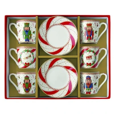 Imagen de Easy Life Juego de 6 tazas espresso navideñas porcelana con cascanueces y platillos vintage &quot;Nutcracker Twist&quot; 100 ml