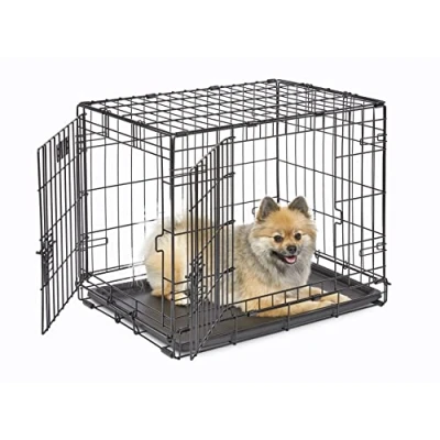 Imagen de MidWest Homes for Pets iCrate modelo 1524 Jaula para perros recién óptimizada, con doble puerta, bandeja a prueba de fugas, patas protectoras longitud 60,96 cm, color negro