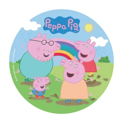 Imagen de dekora, Peppa Pig Oblea Comestible, Decoración para Tarta Infantil, Aniversario o Fiesta de Cumpleaños, Disco Redondo 20 CM
