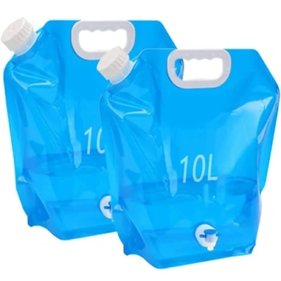 Imagen de Kamiya 2 bidones de agua plegables 10 l con tapa hermética y válvula, bidón flexible, litros, plegable, sin BPA, para camping al aire libre