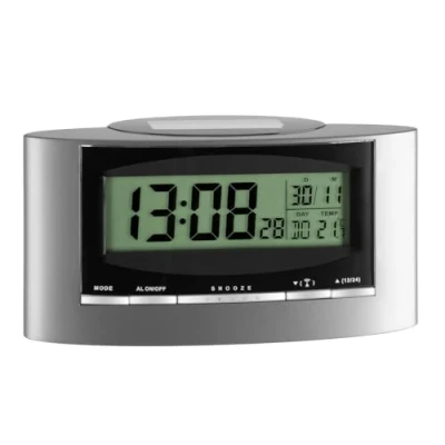 Imagen de TFA Dostmann Radio Despertador Digital 98.1071, Totalmente Solar, día de la Semana y Fecha, indicador Temperatura, Color Plateado