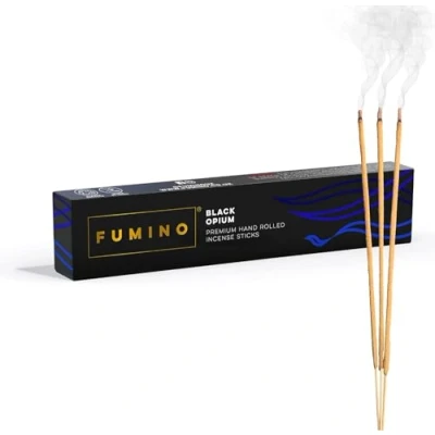 Imagen de Fumino® Opio Negro Incienso Fresco Hecho a Mano 14 Varillas por Caja (15g) Fragancia de Humo Masala Agarbatti Joss para la Relajación, Meditación, Antiestrés Decoración Hogar