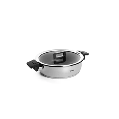 Imagen de Woll 828 NC Concept Cazuela de Acero Inoxidable para inducción 28 cm diámetro, 8 Altura, 4,8 L con multifunción Tapa Cristal en Caja