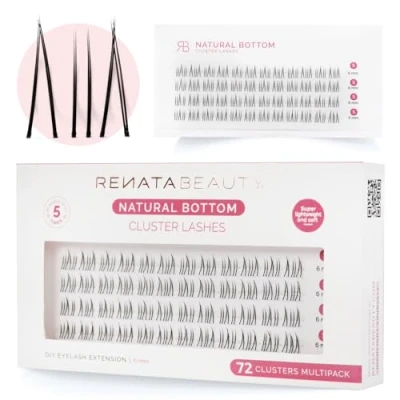 Imagen de Renata Beauty Pestañas Cluster Inferiores Naturales Multipack de 72, Longitud Uniforme 6mm, Realce Delicado Ojos, Fácil Aplicación, Reutilizables, Perfectas para Estilos Maquillaje Sutiles