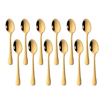 Imagen de Meisha Cucharas de café (12 piezas, acero inoxidable, 4.4 pulgadas, mini Demitasse para postre, color dorado mate