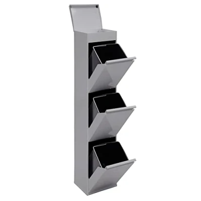 Imagen de Arregui Top CR322 B Cubo de Basura y Reciclaje Acero 3 Compartimentos con Bandeja Superior 3x17L (51L) Cubos Cocina Contenedores para Casa u Oficina gris