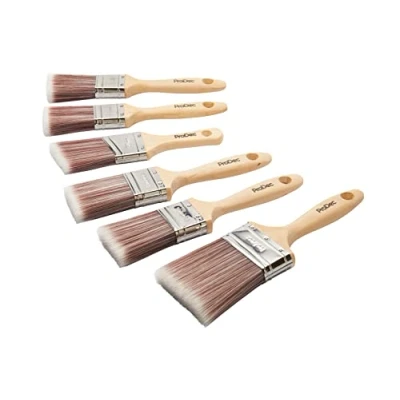 Imagen de ProDec Premier Trade Juego de 6 pinceles pintura sintética para un acabado suave con emulsión, brillo, pinturas satinadas en paredes, techos, madera, metal, 2 x 1,5, 3 2, 1 pulgadas