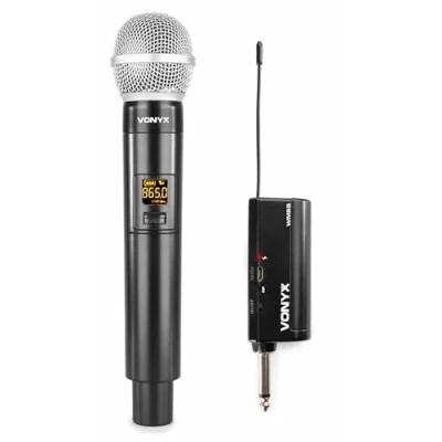 Imagen de Vonyx WM55 Sistema Micrófono Inalámbrico Plug and Play UHF, Receptor y micrófono, 10 Canales, UHF: 863 865MHz, Alcance 50m sin obstáculos, Ideal para Shows, presentaciones, DJ, guías turísticos
