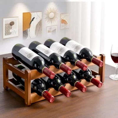 Imagen de Wenbones Botellero Vino de Bambú, Soporte para Botellas Botellas, Estantería Cocina, Bar, Bodega, Gabinete, Despensa Capa, (Dos Capas)