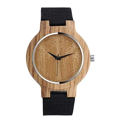Imagen de MICGIGI Reloj de Pulsera Cuarzo Madera bambú Natural Unisex con Correa Cuero Genuino