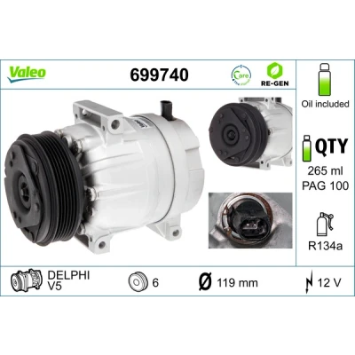 Imagen de VALEO 699740 compresor de Aire Acondicionado V5 12 PAG 100 R 134 a con aceite REFERENCIA RENOVADA RENAULT: LAGUNA 2