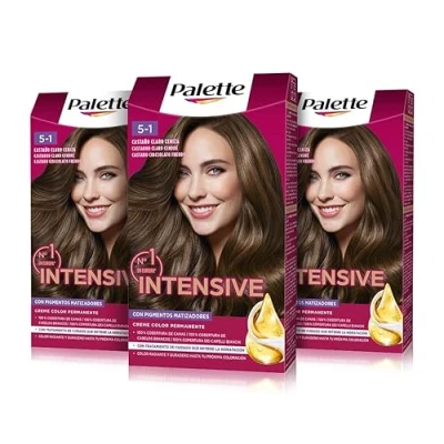 Imagen de PALETTE Intensive Creme color 5 1 Castaño Claro Ceniza, tinte de pelo permanente con aceite macadamia y almendras, cubre el 100% las canas raíces, para un