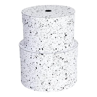 Imagen de Bigso Box of Sweden Juego de 2 Cajas redondas con tapa organizadoras para ropa, juguetes, etc. almacenaje decorativas tablero fibras y papel motas negras