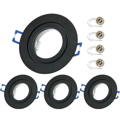 Imagen de 4x Sweet LED marco empotrable incluido casquillo GU10 IP44 focos empotrables para baño, redondos de aluminio Ø 84mm, negro