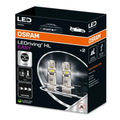 Imagen de OSRAM LEDriving HL EASY ≜ H3, lámpara LED de luz carretera y cruce, blanco frío 6500K, no necesita accesorios, solo para uso todoterreno, sin ECE, 2 lámparas