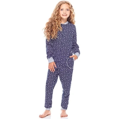Imagen de Merry Style Pijama Entero 1 Pieza Vestido de Casa 100% Algodón Niña MS10 186 (Marino Estrellas Melange, 122 128)