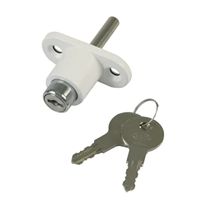 Imagen de Amig Cerradura De Seguridad para Ventanas Correderas Mod.45 Cierre Sobreponer con 2 Llaves + Tirafondos su Instalación Acero Acabado en Blanco Medidas: 53 x 23 mm