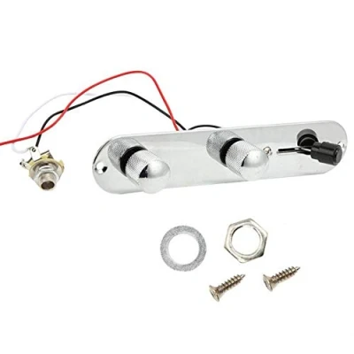Imagen de Alnicov Interruptor de 3 vías placa control cableado para perillas tono y volumen con conector Jack guitarra eléctrica Telecaster, cromado