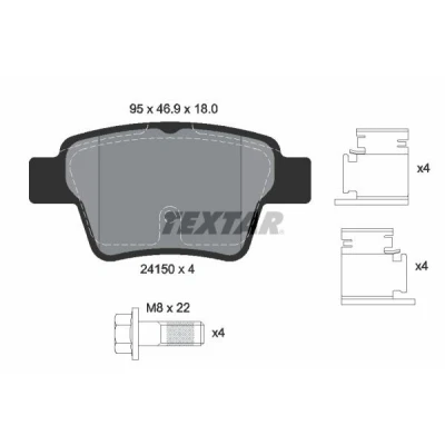Imagen de TEXTAR 2415001 Juego de pastillas freno no preparado para indicador desgaste con tornillos pinza PEUGEOT: 207 Hatchback, 307 Hatchback