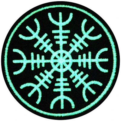 Imagen de Aegishjalmr Viking el timón de la protección del terror temor Resplandor en parche oscuro Bordado Aplicación con Plancha