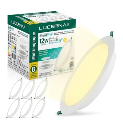 Imagen de LUCERNA Downlight LED techo empotrable 12W Focos interior Redondo Luz Cálida 3000 K 1300 LM Plafon agujeros Ф140 150mm Panel en PACK de 6