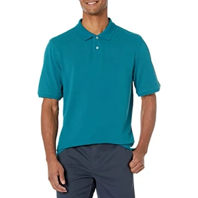 Imagen de Amazon Essentials Polo en piqué de algodón con corte regular (disponible talla grandes y largos especiales) Hombre, Cian Oscuro, S