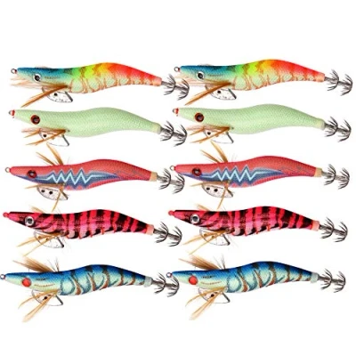 Imagen de Shaddock 10pcs Artificial Cebo Pesca Camarón Señuelo Calamar,Poteras Calamar para Sepia Pulpo