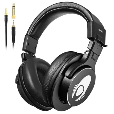 Imagen de Talomen W50X Auriculares DJ con Cable de ruido,Auriculares estudio para dj,auriculares 50mm Controladores, 3.5 y 6.35mm Conector Audio PC AMP Grabación Teléfono Piano Guitarra, Negro