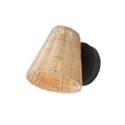 Imagen de Alpinaluz Aplique de Pared Pantalla Bambú Tejida a Mano, Orientable, Casquillo E27, Base Metálica Negra, Diseño Natural y Elegante