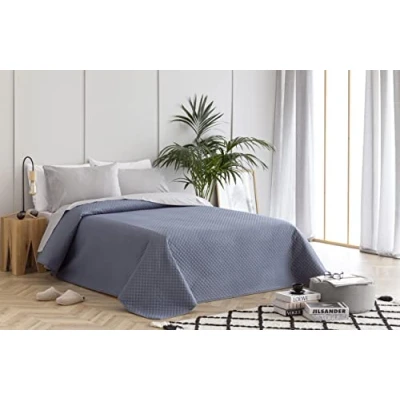 Imagen de Todocama Colcha boutí Fina con diseño de Rombos, para Primavera, Verano, otoño e Invierno. 100% Microfibra Extra Suave. Cubre Cama Multiusos. 105 200x260cm Azul grisáceo