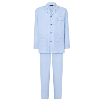 Imagen de El Búho Nocturno Pijama Hombre Largo Algodón Conjunto de Clásico Caballero Camisero Entero Solapa Pijamas Chaqueta Botones Otoño Invierno, (Pijama Popelín Azul 2912_30), (L)