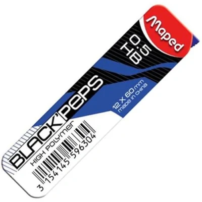 Imagen de Maped Accesorios para Portaminas Estuches de Minas Black Peps 12 HB 0,5 mm Alto Polímero Ofrecen Gran Resistencia Sistema Recarga Fácil