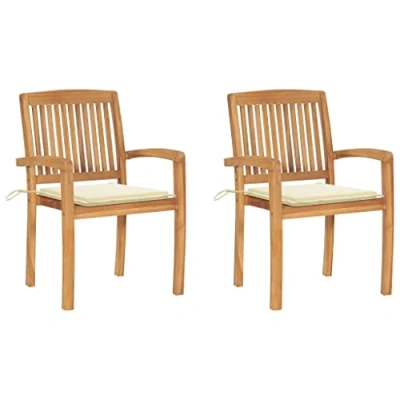 Imagen de vidaXL 2X Madera Maciza de Teca Sillas Jardín con Cojines Plegables Terraza Exterior Balcón Patio Sillón Asiento Butaca Muebles Mobiliario Crema