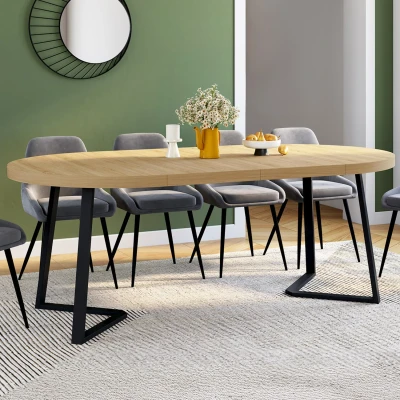 Imagen de Mesa de comedor redonda extensible 110 200 cm para 4 10 personas en madera con patas negras IDMarket