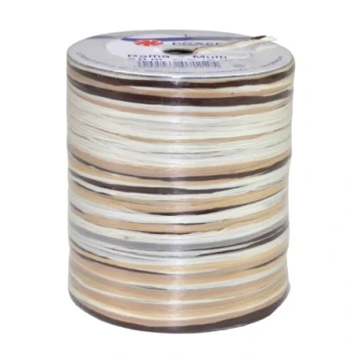 Imagen de C.E. PATTBERG PRÄSENT cinta regalo de rafia multicolor marrón blanco crema, 50 m decorativa para envolver regalos, decoración y manualidades versátiles creativas