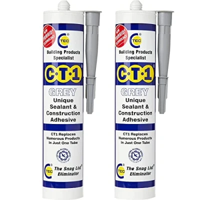 Imagen de CT1 White TRIBRID Sellador multiusos y adhesivo, 2 unidades, para baño, ducha ventanas, inodoro, resistente al moho, a las vibraciones flexible, 290 ml